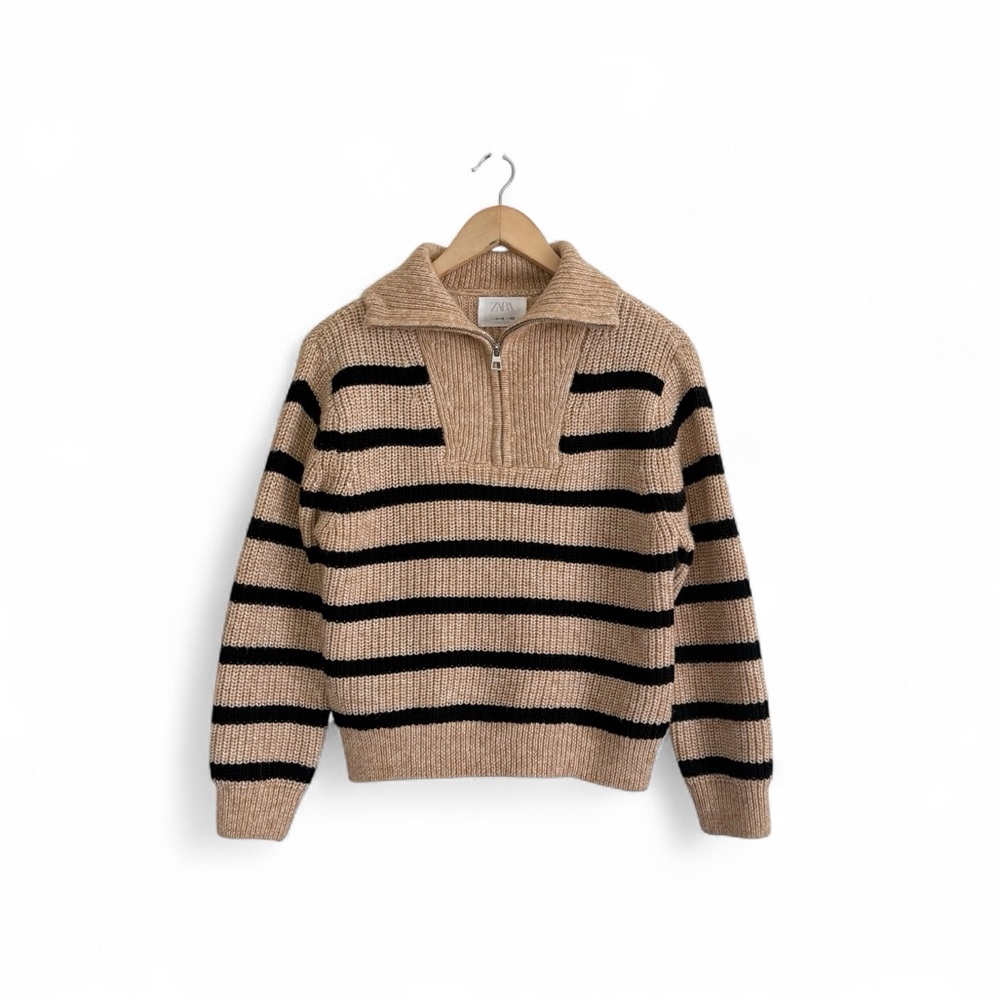 Zara Girls Quarter Zip Striped Knit Sweater